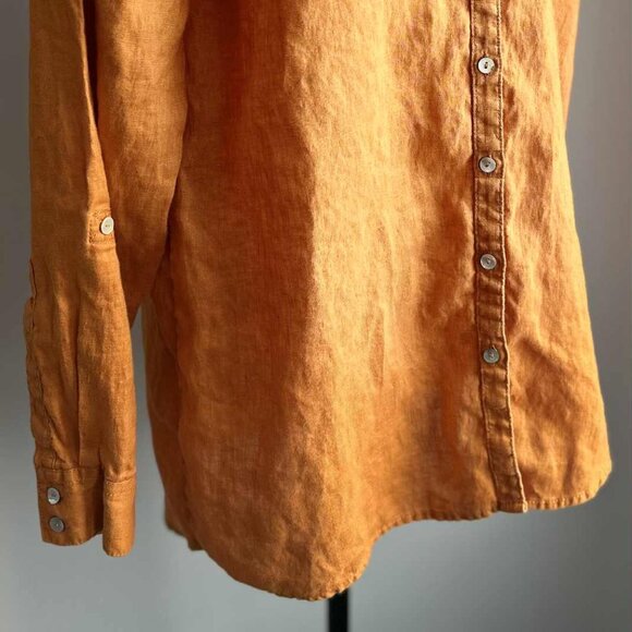 Sigrid Olsen Pumpkin Orange Pure Linen Button-Front Shirt w/ Sleeve Tabs – US M - Picture 4 of 15